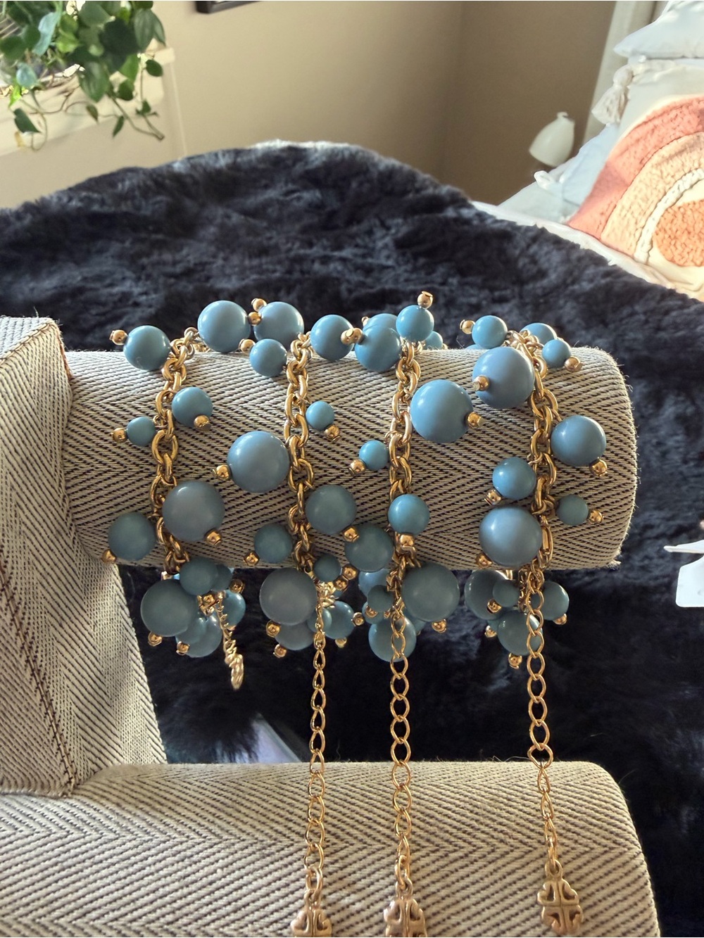 Bracelet bundle gold tone blue beads